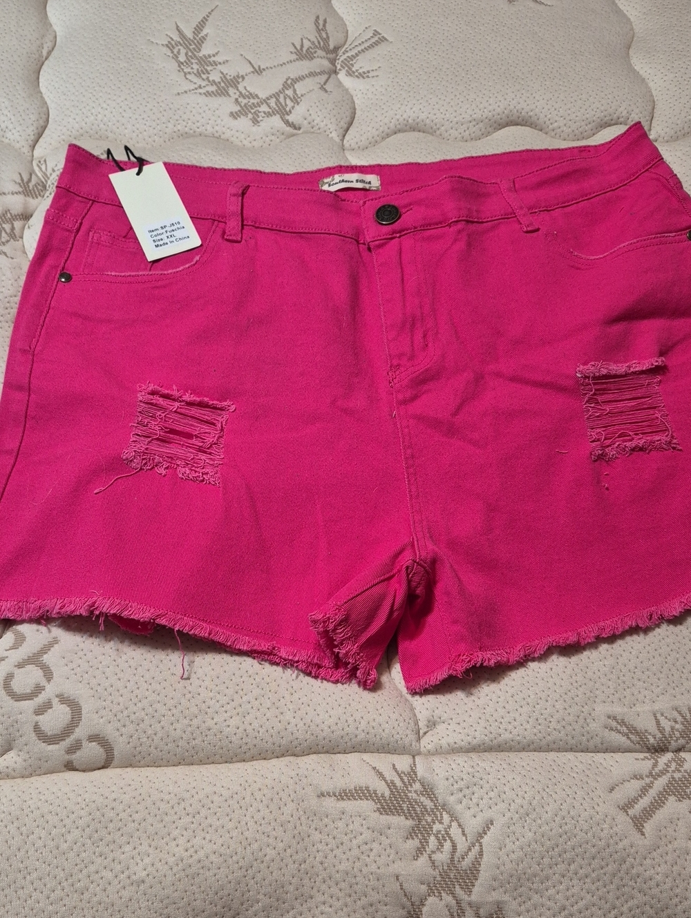 Bright Pink Distressed Denim Shorts - Casual Frayed Hem